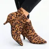 2021 Spring Pointed Boots Fine With European And American Fashion Leopard Side Zipper Heels Big Yards 35-43