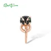 Santuzza Silver Pierścionek dla kobiet Czysty 925 Sterling Black Green Spinel Leopard Panther Trendy Party Fine Jewelry 211217