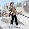 Children Clothes Leopard Tshirt + Pants Costume For Girls Casual Style Clothing Sets Summer Kids Tracksuit 6 8 10 12 14 210527