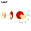 Laya Silver HeartShaped Circle Stud Earrings for Women 925 Sterling Silver Simple Design Red Fine Jewelry Handmade Emamel 2022 TR32336035