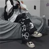 QWEEK Japanese Anime Print Drukuj Vintage Streetwear Oversize Szeroki Spodnie nóg Jogging Casual Spodnie Kobieta Mall Goth 210915