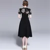 高品質のファッションデザイナー滑走路ドレス夏の女性パフスリーブ豪華な刺繍花カジュアルエレガント210603