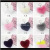 Fashion Aessories Faux Soft Keyrings Rabbit Pom Heart Keychain Alloy Key Ring Fluffy Fur Ball Keychains Women Bag Cell Phone Car Charm Penda