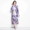 Women Summer Designer Elegant Chiffon Print Lantern Sleeve Loose Wedding Party Robe Female Vintage Mermaid Long Dress Vestidos 210525