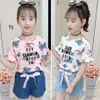 Girls Clothes Letter Tshirt + Short Clothing For Floral Pattern Teenage Summer Children's Tracksuits 210528