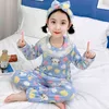 Büyük Kız Giymek Sonbahar Kış Uzun Kollu Sıcak Flanel Pijama Set Sevimli Baskı Pijama Saç Band Noel Hediyesi Gönderen 211130