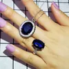 2pcs Pack 2021 Blue Color Necklace Oval OPEN RING Luxury For Women Lady Anniversary Gift Jewelry Bulk J5802