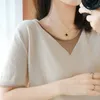 Verano coreano Casual suelta cuello en V camisas para mujer algodón fino tejido manga corta blusa pulóver señoras Tops 13680 210521