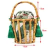 Shopping Bags Handmade Woman Tassel Woven Bamboo Handbag Stitching Clutch Bucket Hollow Bali Holiday Beach 220303