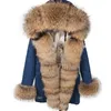 Maomaokong bontjas Echte bont denim jassen Winterjas Parkas Hooded Real Rabbit Fur Liner Damesjas 211110