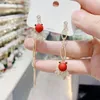 Mode Red Goldfish Tassel oorbellen voor vrouwen Vintage Geometrie Long Crystal Drop Asymmetry Joodly Gift Dange kroonluchter