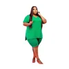 4x 5x Kadınlar Artı Boyutu Eşofman Katı Renk Iki Parçalı Setleri Yaz Giyim Gündelik Kıyafetler Kısa Kollu T Gömlek + Şort 5433