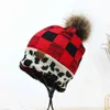 2021 New Style Winter Christmas Plaid Pom Acrylic Knitted Hat Women Warm Check Pattern Buffalo Plaid Beanie Hat