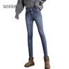 Wixra Basic Jeans donna Matita Pantaloni di velluto Inverno Donna Streetwear Vintage Blu Vita alta Femme Pantaloni lunghi in denim 211129