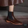 Stövlar 2021 mode casual kvinnor ankel äkta läder höst vinter skor kvinna låga klackar koncist grundläggande ridning svart