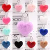 Pluffy Heart Shape Pompoms Sleutelhangers Dames Faux Bont Pompom Sleutelhanger voor Valentijnsdag Auto Bag Hanger 16 stijlen