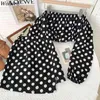 Moda Two-Piece Sets Mulheres Polka-Dot Slash Pescoço Crop Tops High-cintura Fino Irregular Mini Saia Sexy Slim Terns Feminino 210519