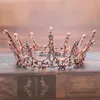 Vintage Barock Round Crown Bridal Bröllop Hår Tillbehör Kristall Big Smycken Pagant King Queen Tiara 210707