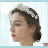 Jewelryvintage Mujeres Crystal Pearl Hairband Leather Flower Tiara Elegante Wedding Party Jewelry Girl Hair Aessories Bride Crowns Drop Deliver