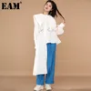 [EAM] Kobiety Zielony Plisowany Nieregularny Duży Rozmiar Długi Bluzka Lapel Z Długim Rękawem Luźna Koszula Moda Wiosna Jesień 1DA21800 21512