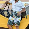 新しいプリントトラックスーツ男性ハワイアンセット休暇ラペル半袖シャツショートパンツ夏のファッションストリートウェアメンズスーツ2個セット