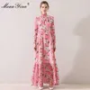 Robe de créateur de mode printemps été robe pour femme à manches longues imprimé fleuri Slim Maxi robes 210524