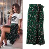 Vintage luipaard print lange rokken vrouwen hoge taille midi rok strikje 2021 zomer sexy split wrap rok dames groen strand y0824