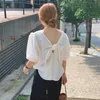 Chemisiers pour femmes chemises pour femmes 2022 femmes été Vintage romantique blanc Satin Blouse noeud papillon col chemise manches bouffantes haut