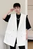 IEFB printemps été blanc Double boutonnage gilet sans manches noir surdimensionné mi-long gilet pour hommes Streetwear 9Y7275 210524