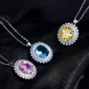 Ketting oorbellen Set 3 kleuren Hangers/kettingen/oorbellen/ringen Stud Ovale vorm Blauwe steentjes voor vrouwelijke juwelen