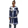 Cardigan lungo lavorato a maglia sottile scozzese autunno inverno manica donna Plus Size Cappotto in maglia femminile vintage 211011