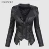 CARANFIER Otoño Mujer Pu Chaqueta de cuero Faux Soft Leather Coat Diseño corto Cremallera Slim Black Chaqueta de moto 210916