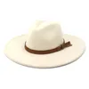 grote rand vrouwen 9.5 cm effen kleur riem gesp witte zwarte fedora mannen hoed herfst kerk bruiloft formele winter hoeden