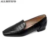 ALLBITEFO fashion casual genuine leather low-heeled comfortable women shoes thick heels office ladies shoes spring women heels 210611