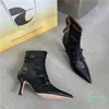 Boots Sexy Crafted Toe Котенок каблуки PU Sock Женщины Бренд дизайн ремня пряжка украшена лодыжка для 9E0P