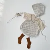 Summer Baby Clothes born boys Solid Tee and Plaid Bodysuits With Hat Infant Girl Clothing Sets 210429