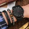 Wristwatches Watch For Män Business Fashion Watches Leather Strap Clock Quartz Armbandsur Gifts Set för män Black Relogio Masculino