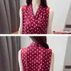 Sommar Elegant Polka Dot Chiffon Blusar Kvinnor Ärmlös V-Neck Female Shirts Casual Loose Topps Femme Blusas 13120 210521