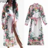 Summer Dress Woman Tropical Print Pink Long Shirt Women Elegant Belt Button Up Sleeve Midi Casual es 210519