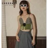 デザイナーブラレットクロップトップレディーストリミングカムポリカドットPUレザーPepplum Green Bustier Fashion 210427