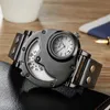 Oulm Designer Märke Luxury Klockor För Män Dubbel Time Quartz Watch Casual Man Läder Titta Sport Man Klocka Relogio Masculino x0625