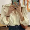 Femme Wave Sunscreen Korean Lapel Prom Toppar Shirts Chic Loose Casual Streetwear Sweet Retro Slim Blouses 210525