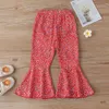 Winter Children Sets Long Sleeve O Neck White Loose T-shirt Red Print Flare Pants Cute 2Pcs Girls Boys Clothes 18M-6T 210629