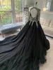 Black Gold Ball Gown Gothic Wedding Dresses With Long Sleeves V Neck Vintage Sweetheart Open Back Colorful Beaded Bridal Gowns Custom Made Colored Bride Dress