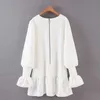 DEAT SPRING Long Puff Sleeve V Neck Ruffles White High Talia Bawełniana Pościel Krótka Mini Sukienka Kobiety MG161 210709