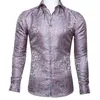 Men's Dress Shirts Barry Wang Luxury Rose Red Paisley Silk Men Long Sleeve Casual Flower For Designer Fit Shirt BCY-0029309K