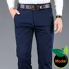 4 Color Men's Business Casual Pants Modal Fabric Straight High Quality Trousers Male Brand Navy Light Grey Khaki Black 211119