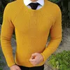 Sweter Mężczyźni Streetwear Winter Ciepły Sweter Slim Striped Casual O-Neck Pull Homme Oversize Paski Swetry Plus Size 3XL 210524