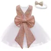 Babyjurk Pailletten Bloem Doopsjurk Eerste Communie Kleren Born Kids Meisjes 1 Jaar Verjaardag Princess Infant Party Custume 210508