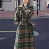 Vintage Plaid Verdicken Frauen Wolle Langen Mantel Outercoat Winter Warme einreiher Gürtel Koreanische Damen Mantel Femme 210518